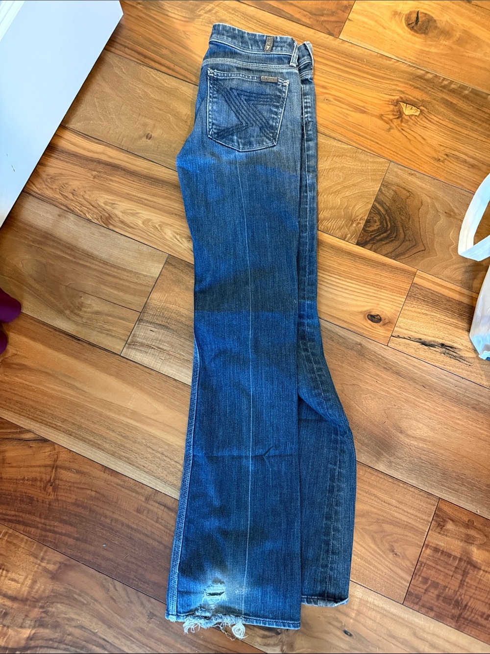 7 For All Mankind Women's Boot Cut Jeans - Dark Blue with Faded Highlights